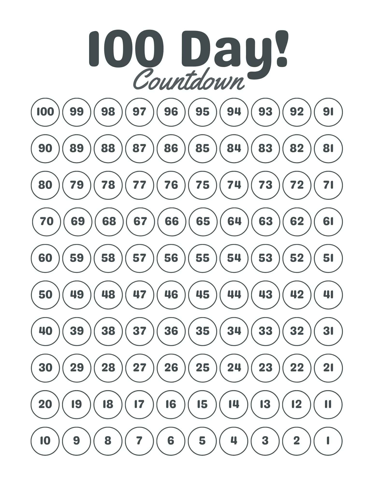 Countdown Chart Free Printable Countdown Calendar Template