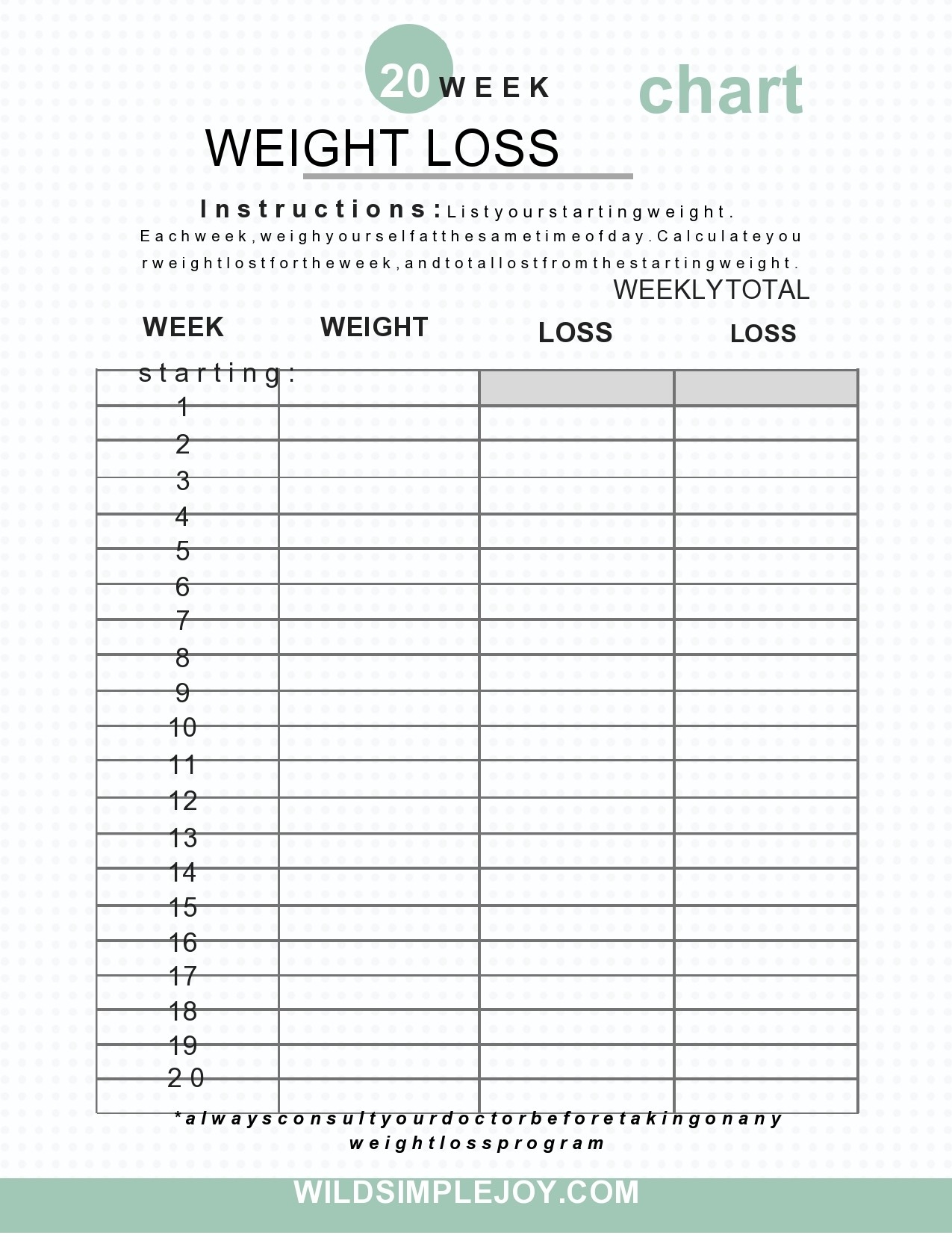 Printable Weight Loss Chart Template