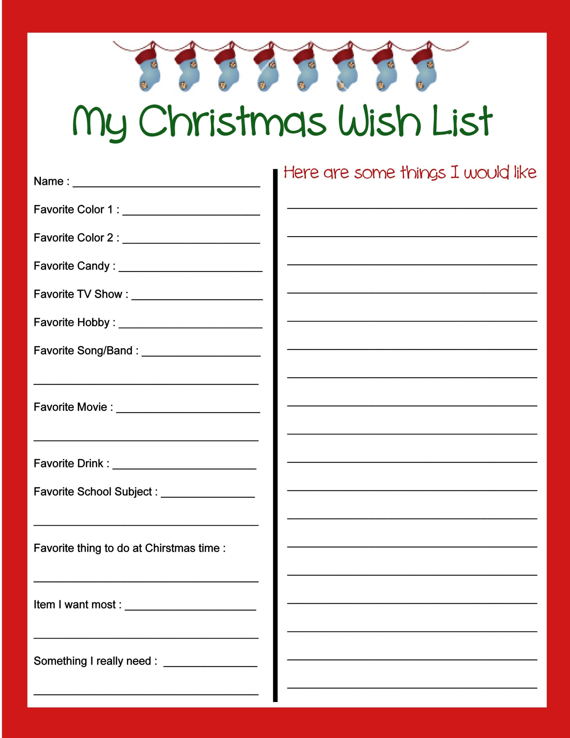 Printable Christmas Wish List Template