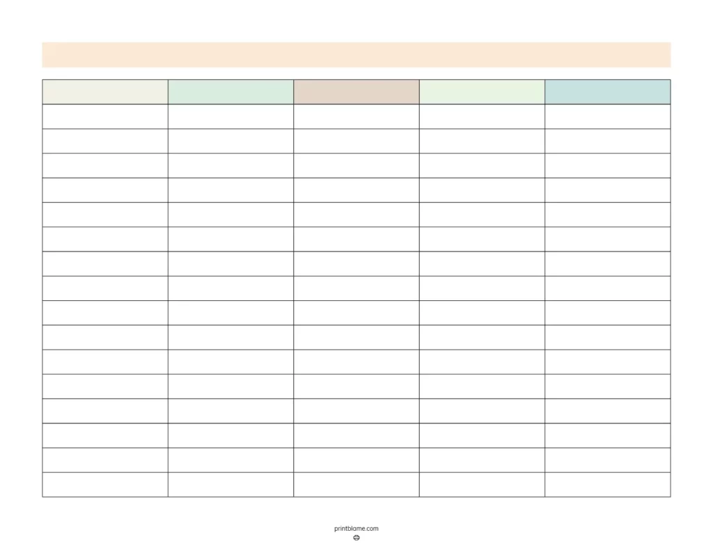 Blank 5 Column Chart Templates FREE 5 Column Tables PDFs Blank 5 Column Chart Templates FREE 5 Column Tables PDFs