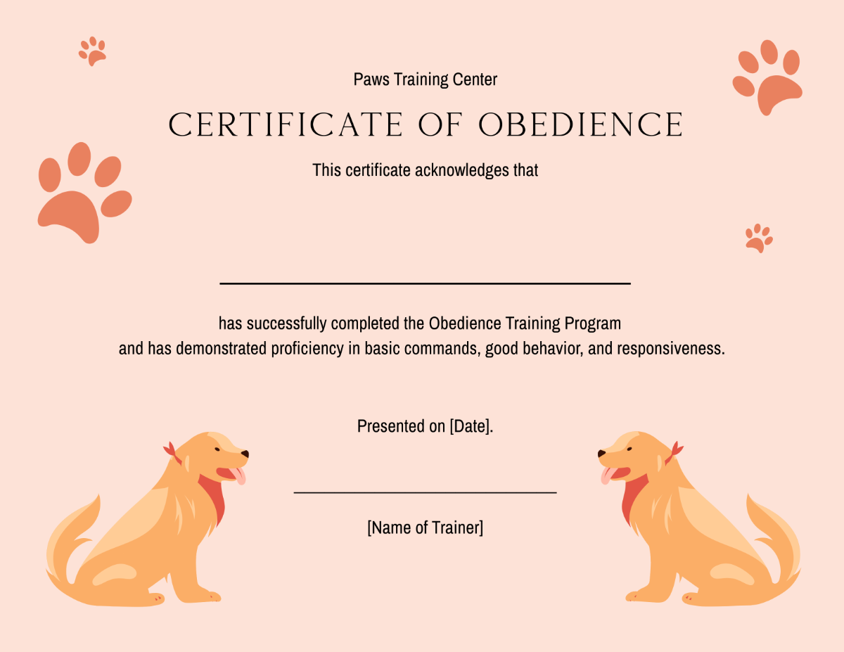Certificate Seeing Eye Dog Training Printable Dog Training  Certificate Seeing Eye Dog Training Printable Dog Training