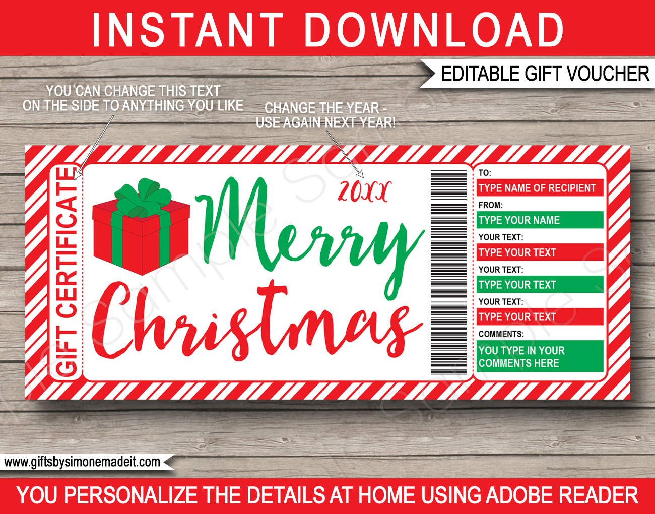 Christmas Gift Card Template Printable