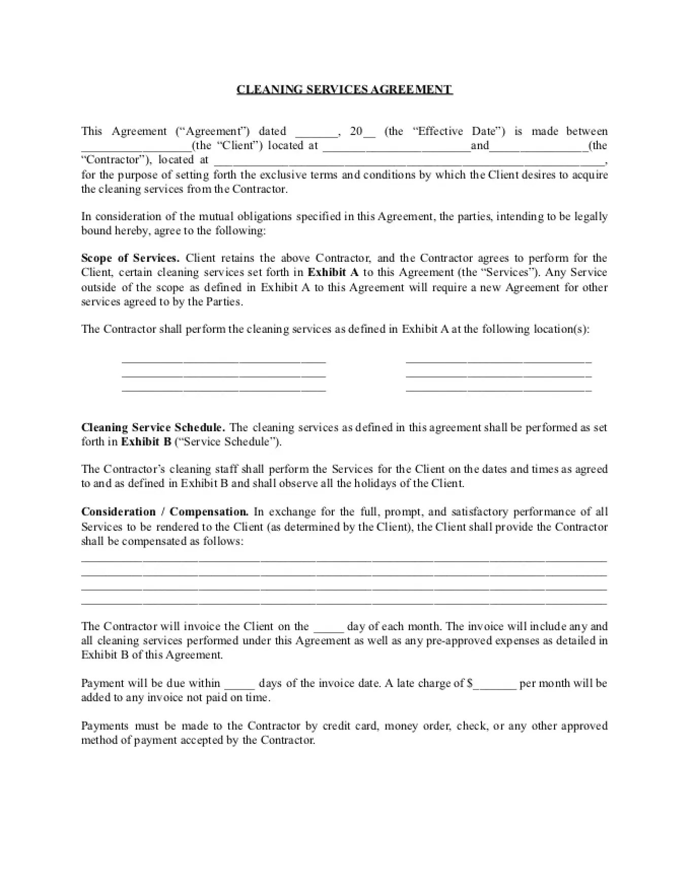 Janitorial Services Contract Printable Cleaning Contract Template Janitorial Services Contract Printable Cleaning Contract Template