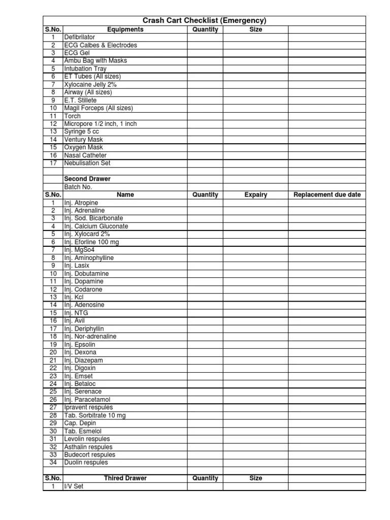 Crash Cart Checklist PDF Science amp Mathematics Crash Cart Checklist PDF Science amp Mathematics