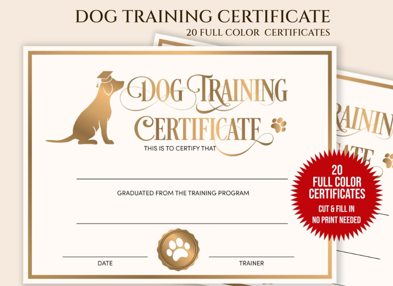 Printable Dog Training Certificate Template Printable Dog Training Certificate Template