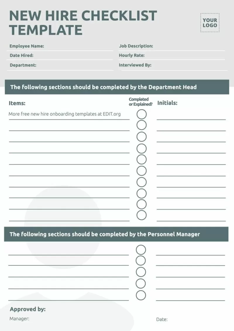 Editable New Hire Onboarding Checklist Templates