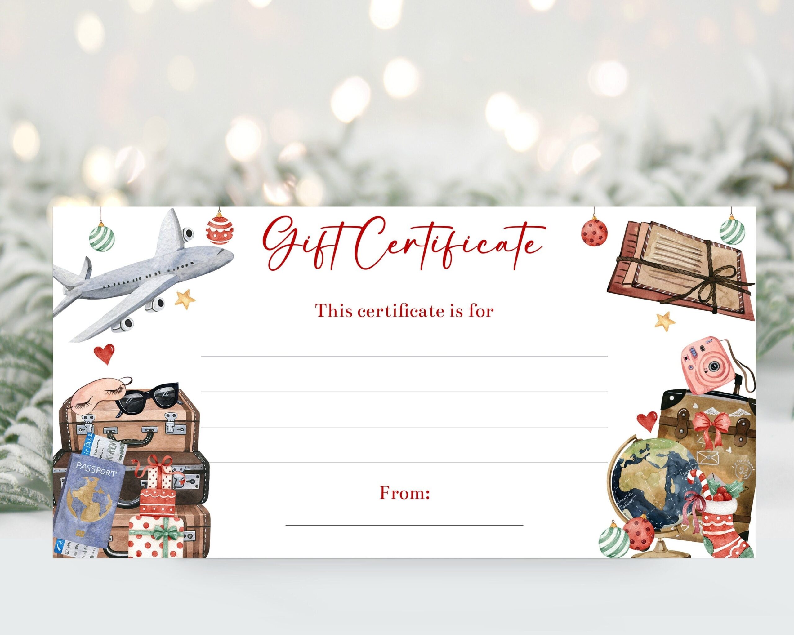 Editable Travel Christmas Gift Certificate Voucher Template