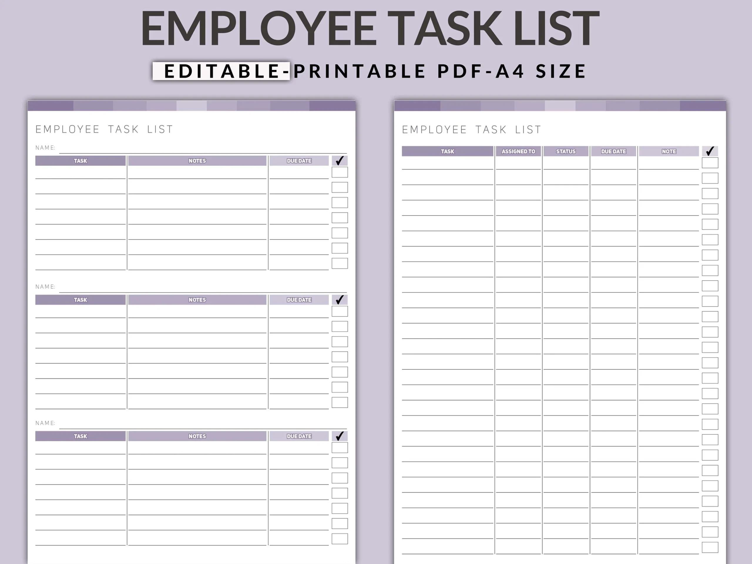 Employee Task List Printable Team Task Organizer editable PDF 
