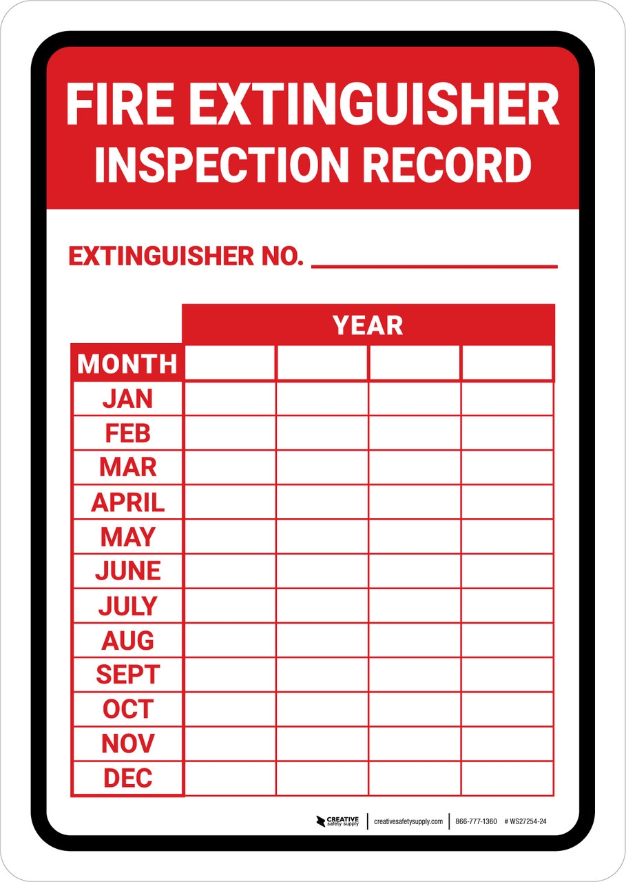 Fire Extinguisher Inspection Record V1 Portrait Wall Sign Fire Extinguisher Inspection Record V1 Portrait Wall Sign