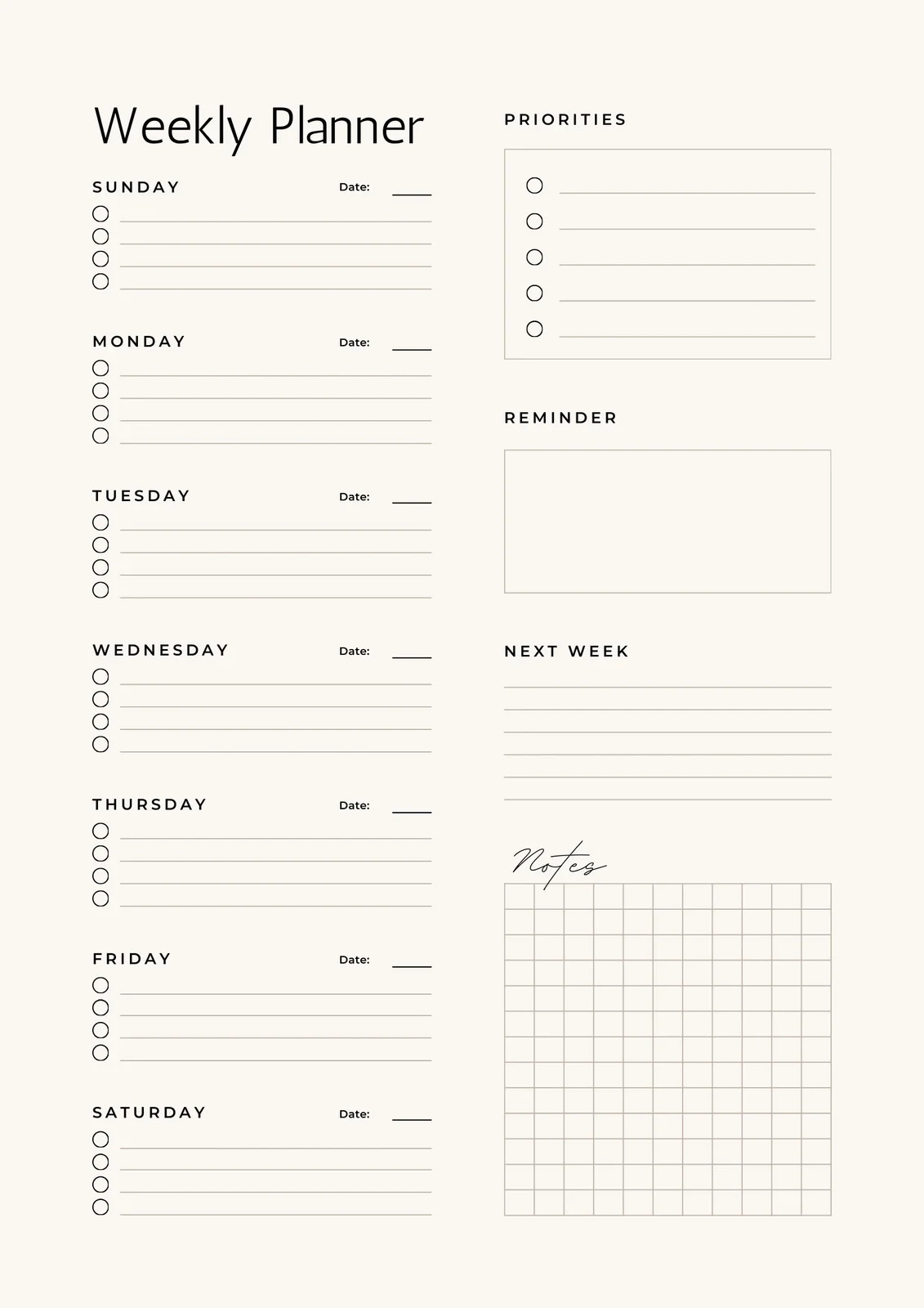Customizable 7 Day Printable Weekly Schedule Template Customizable 7 Day Printable Weekly Schedule Template