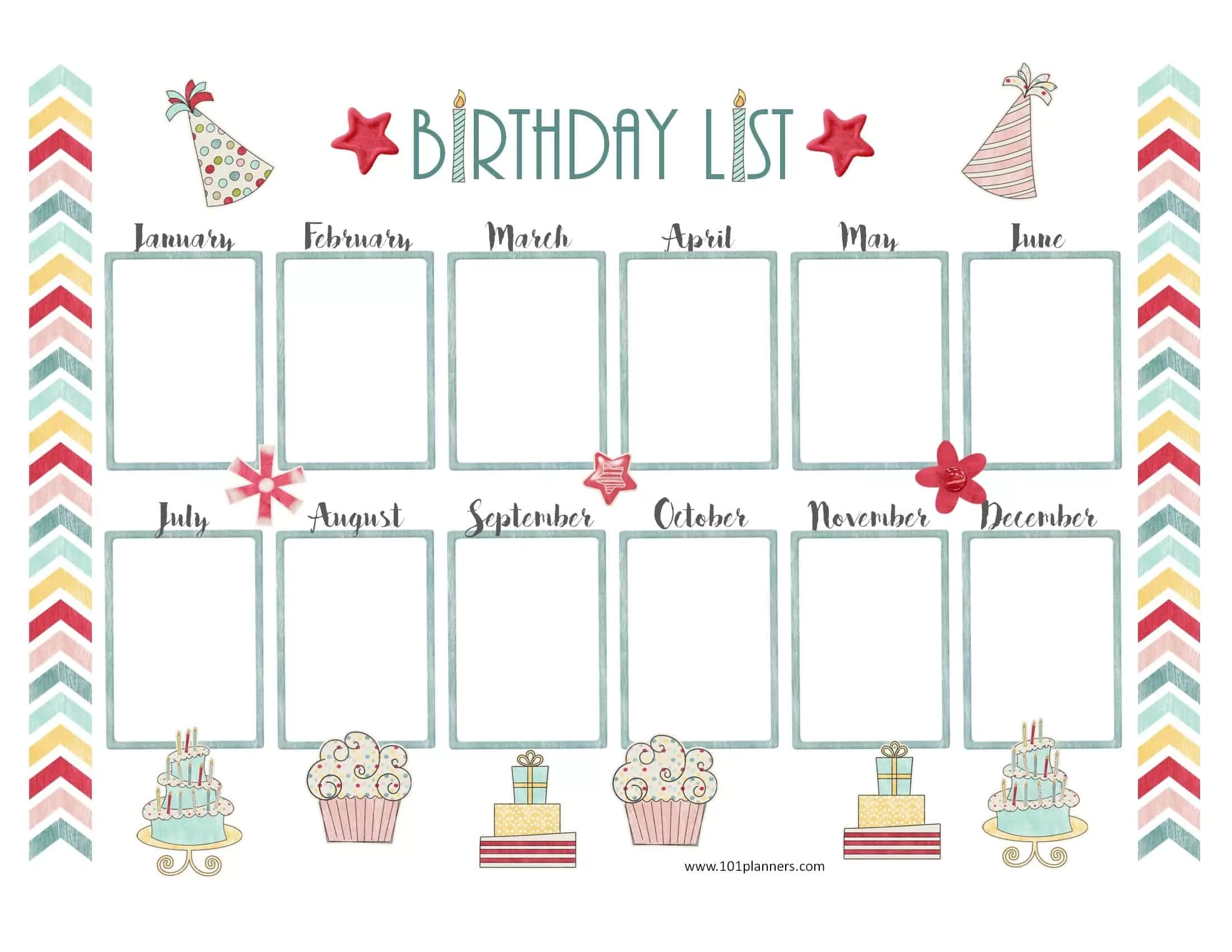 Printable Employee Birthday Calendar Template
