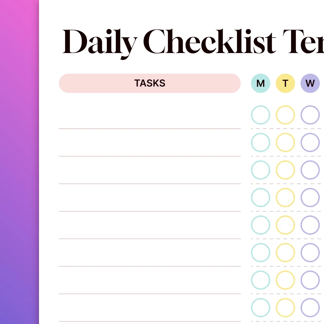 Daily Checklist Template Printable Daily Checklist Template Printable