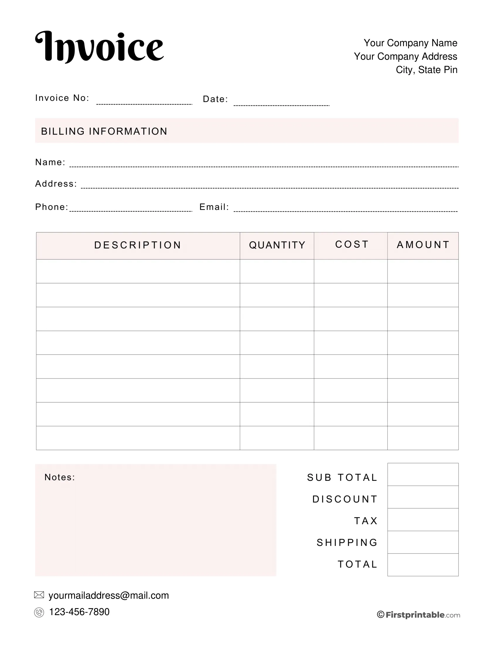 Editable Printable Invoice Template