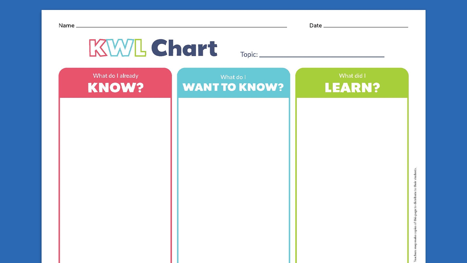 Kwl Chart Template Printable