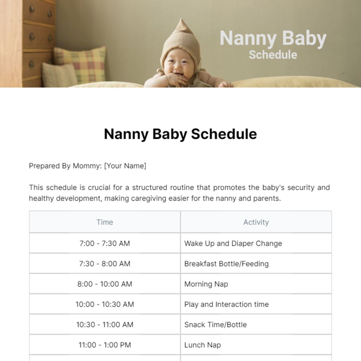 Free Nanny Baby Schedule Template To Edit Online Free Nanny Baby Schedule Template To Edit Online