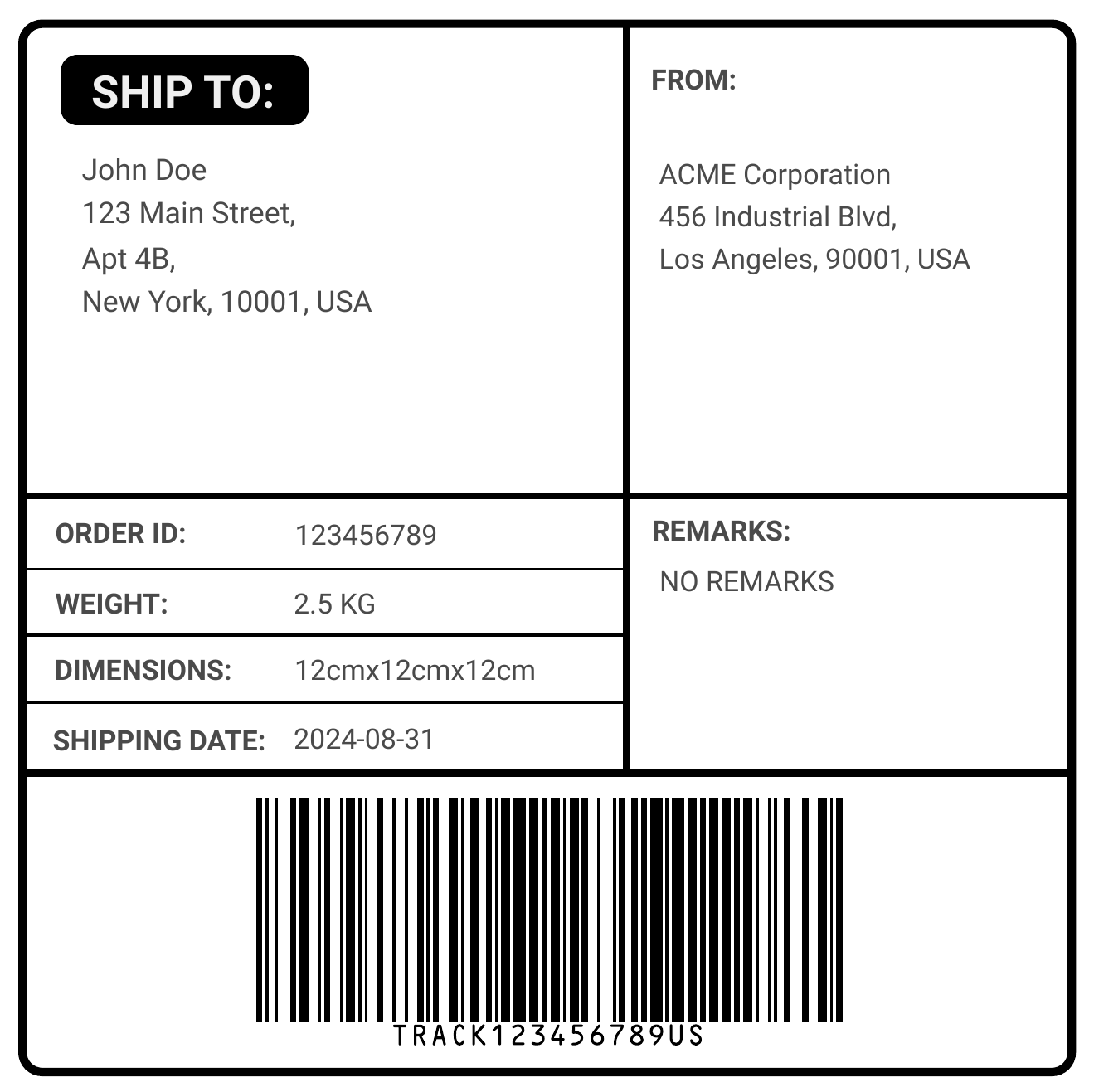 Printable Blank Shipping Label Template