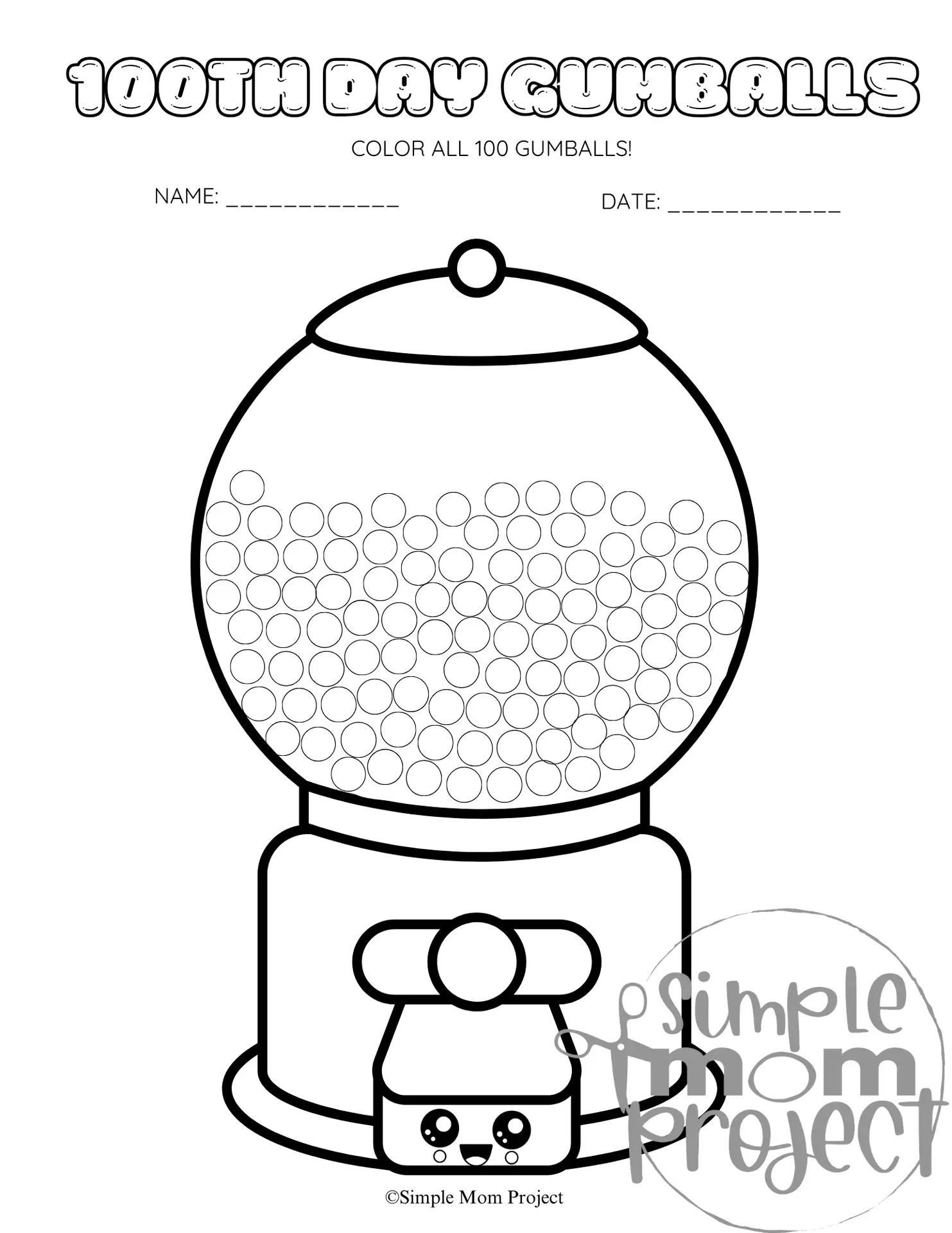 Free Printable 100th Day Gumball Machine Template Simple Mom Project