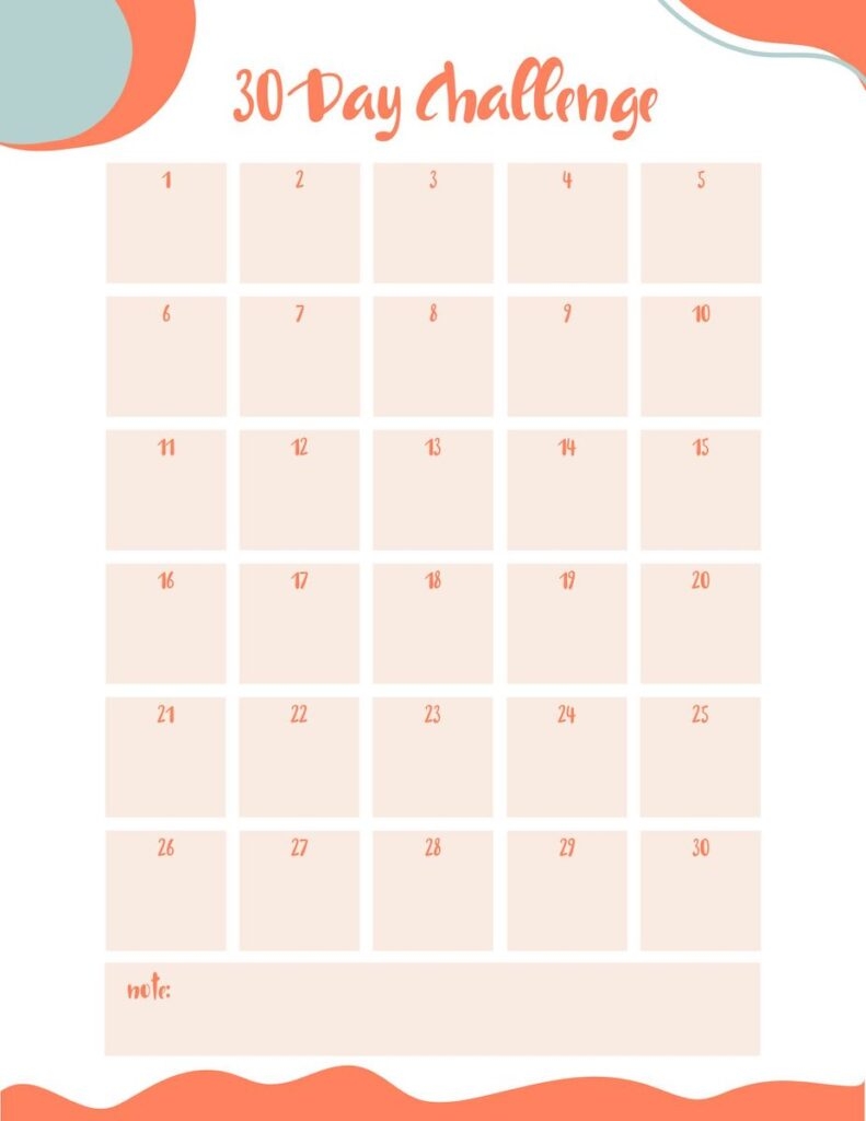 Printable 30 Day Challenge Template Printable 30 Day Challenge Template