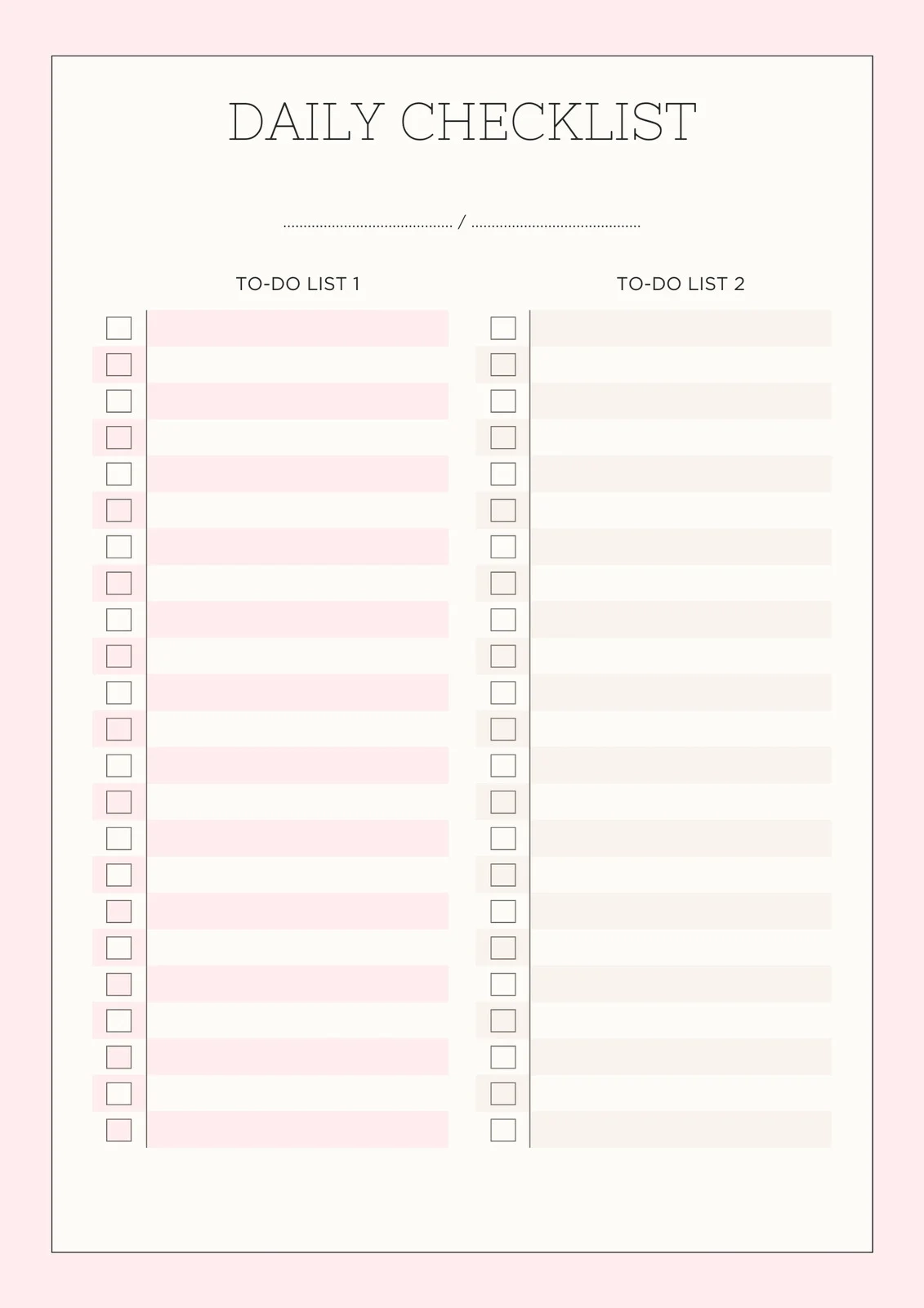 Daily Checklist Template Free Printable
