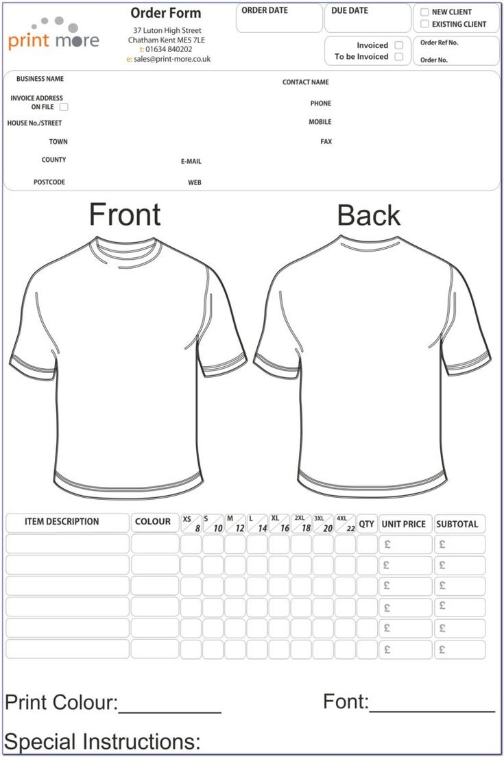 Printable Editable T Shirt Order Form Template
