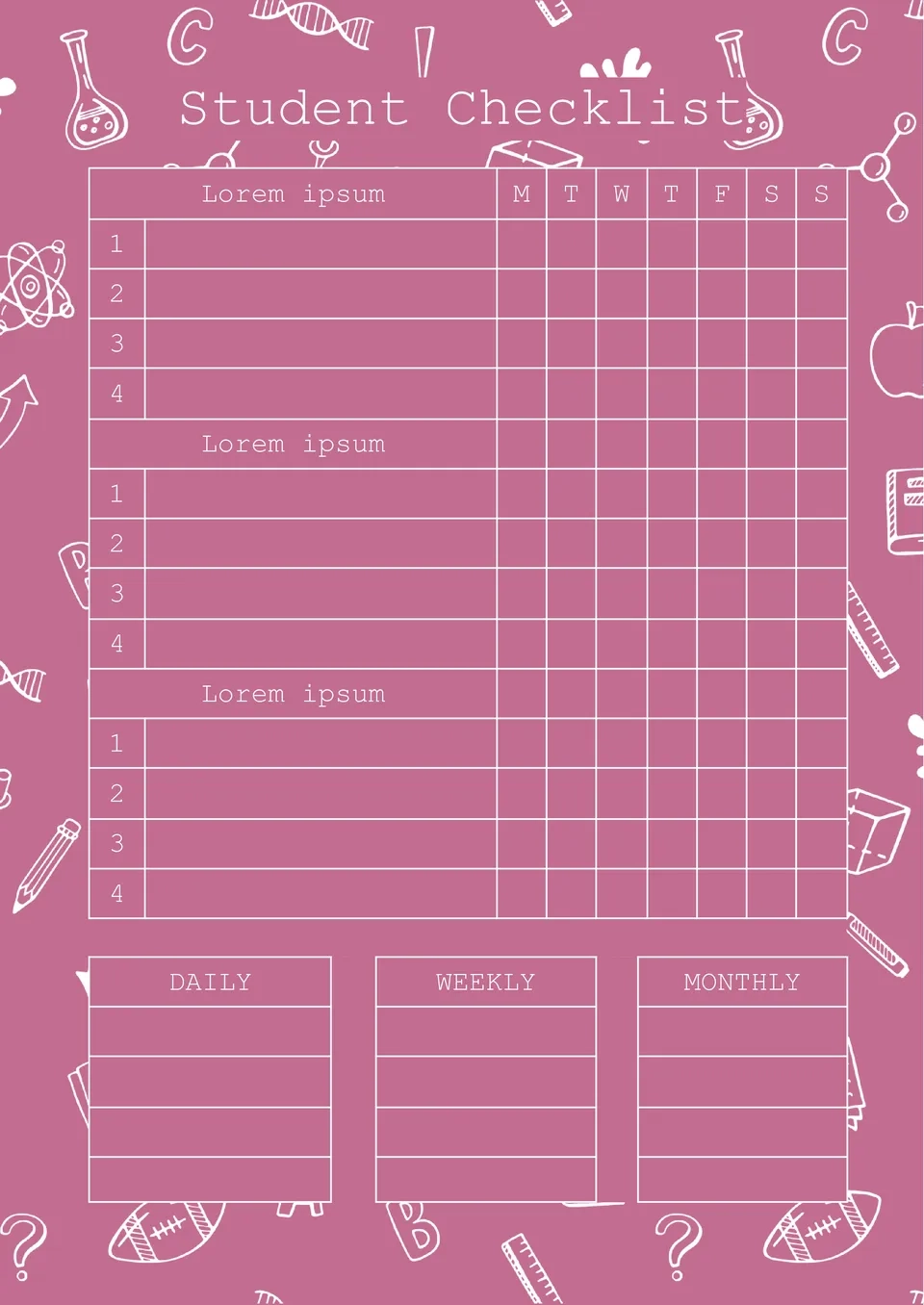 Student Checklist Template Free Printable