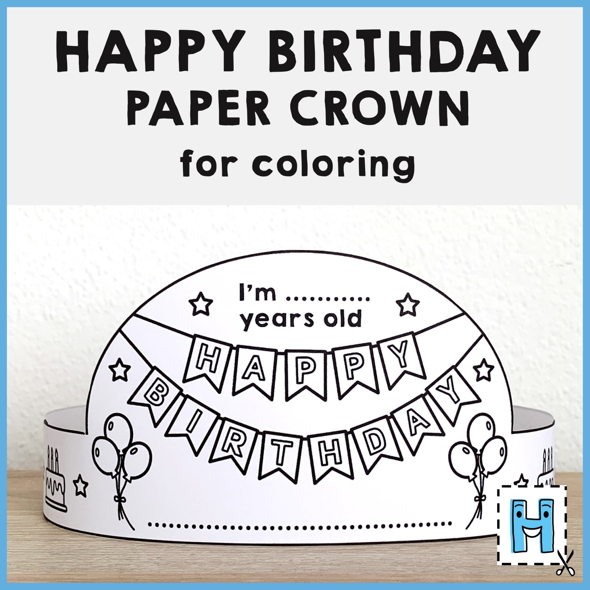 Happy Birthday Paper Crown Printable Coloring Craft Activity 