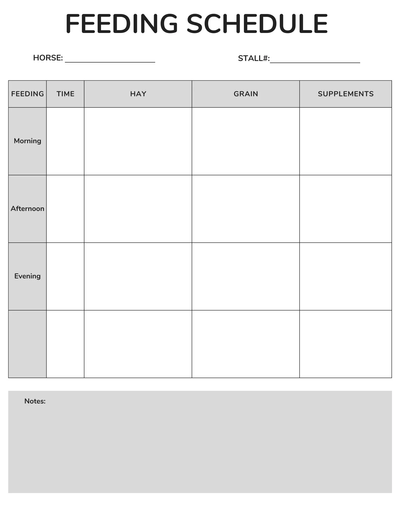 Horse Feeding Schedule Etsy Horse Feeding Schedule Etsy