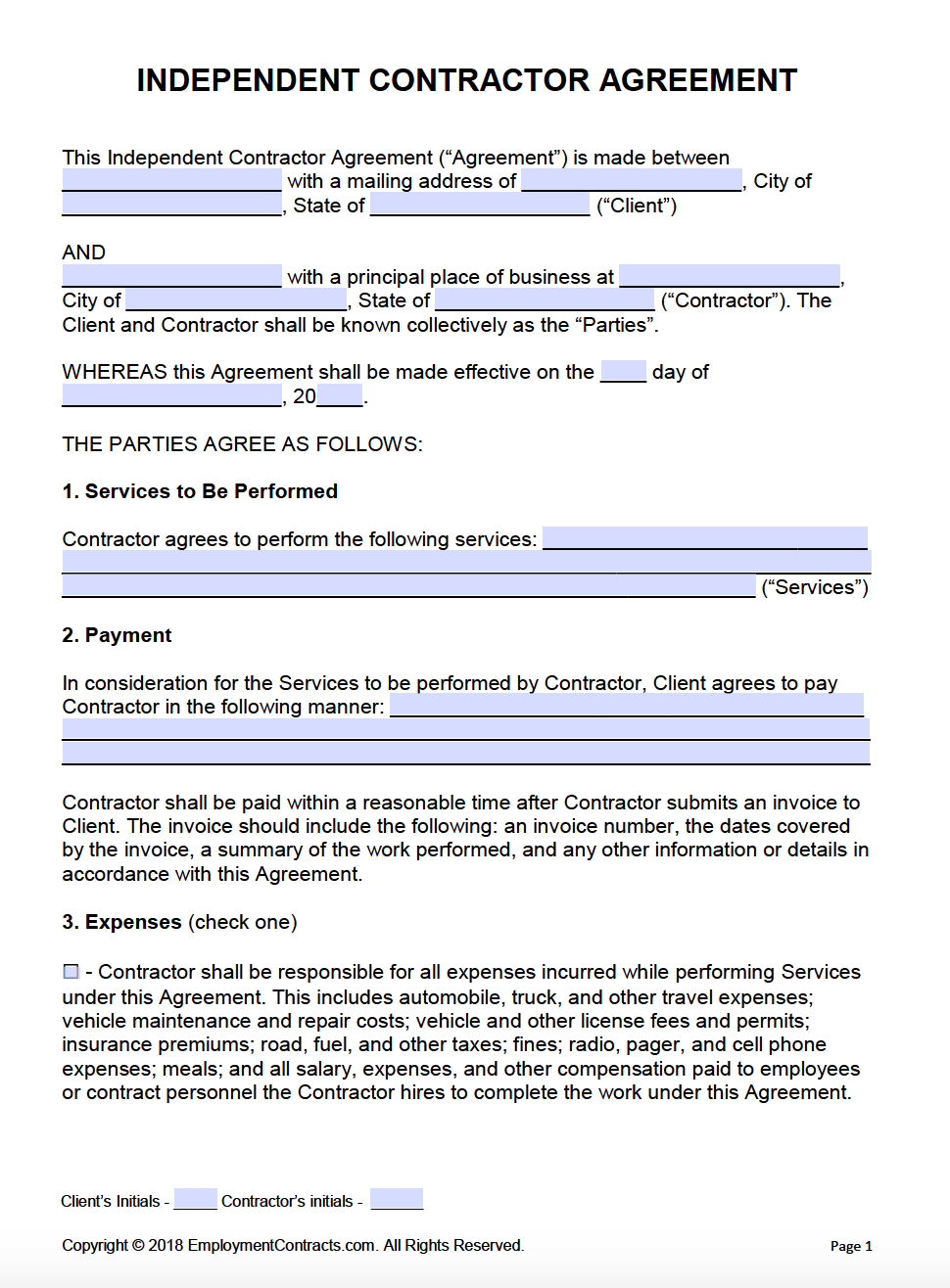Free Printable Contractor Contract Template Free Printable Contractor Contract Template