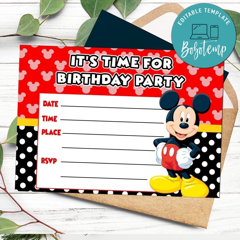 Printable Blank Mickey Mouse Invitation Template Printable Blank Mickey Mouse Invitation Template