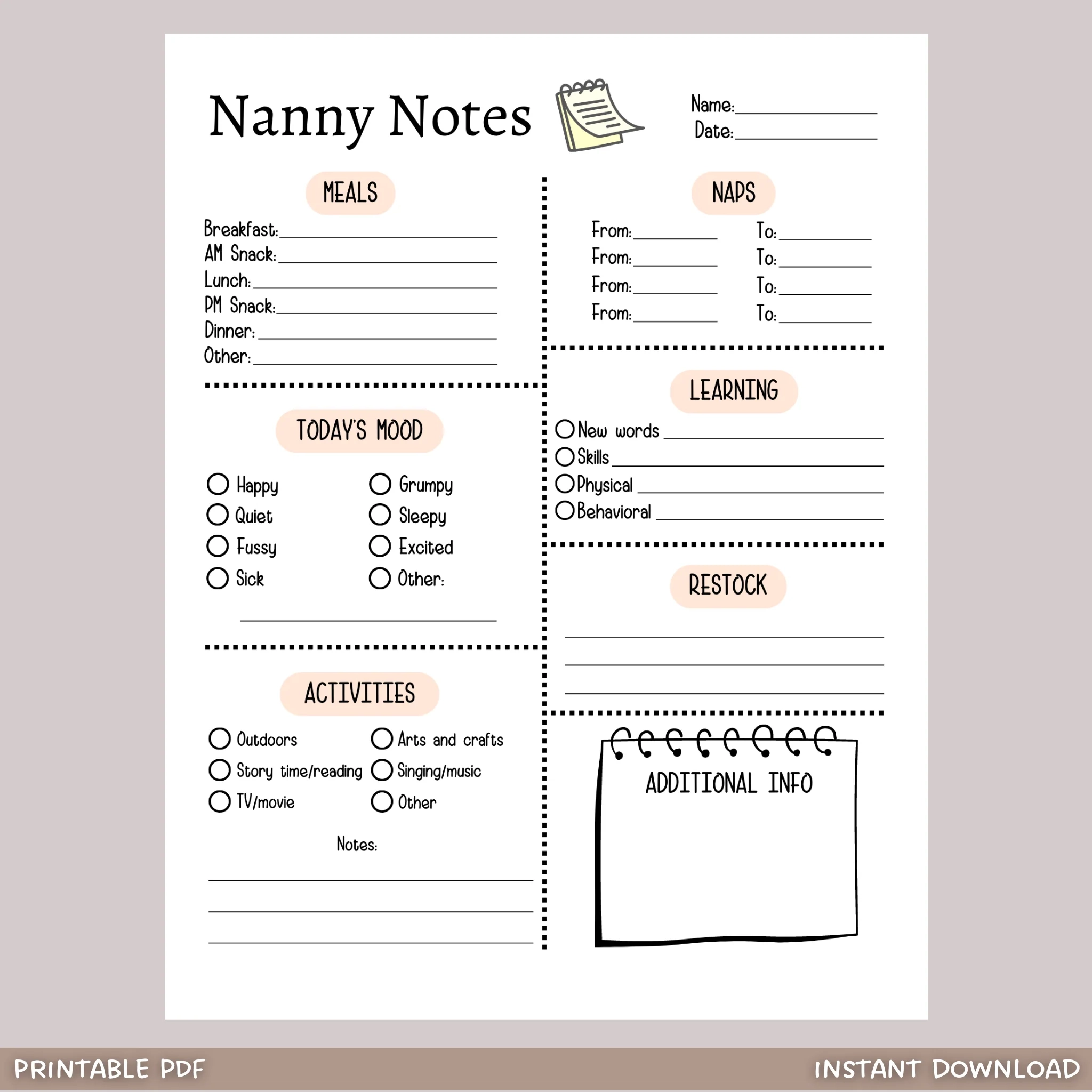Printable Nanny Daily Schedule Template Printable Nanny Daily Schedule Template