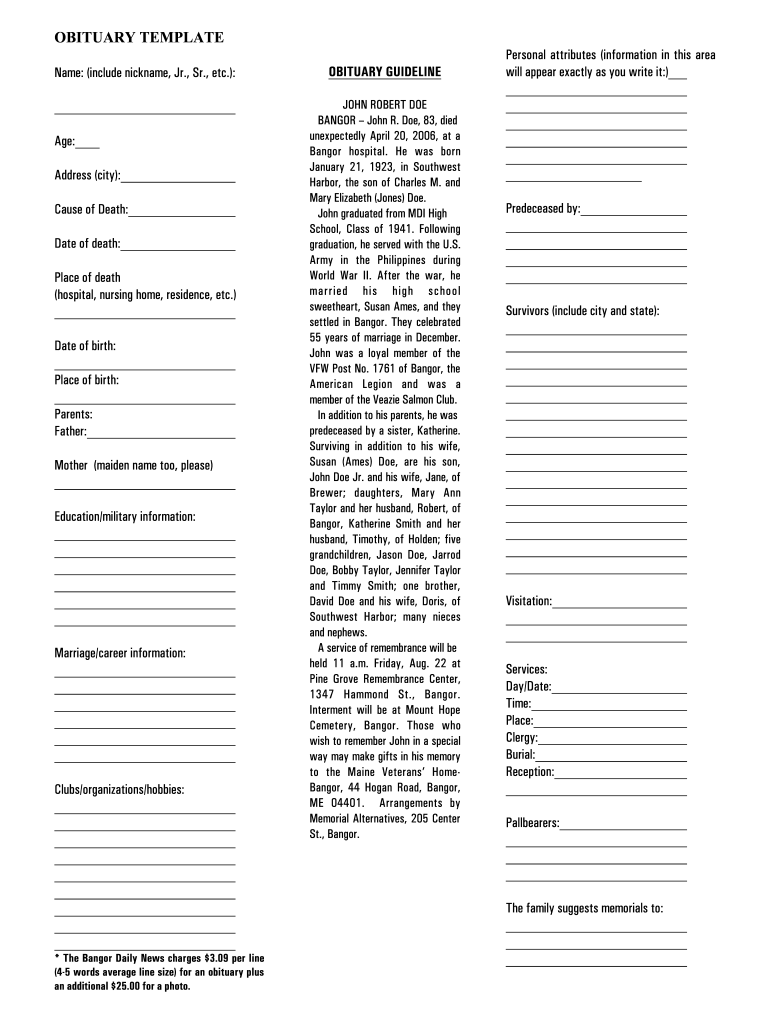 Obituary Template Form Fill Online Printable Fillable Blank Obituary Template Form Fill Online Printable Fillable Blank