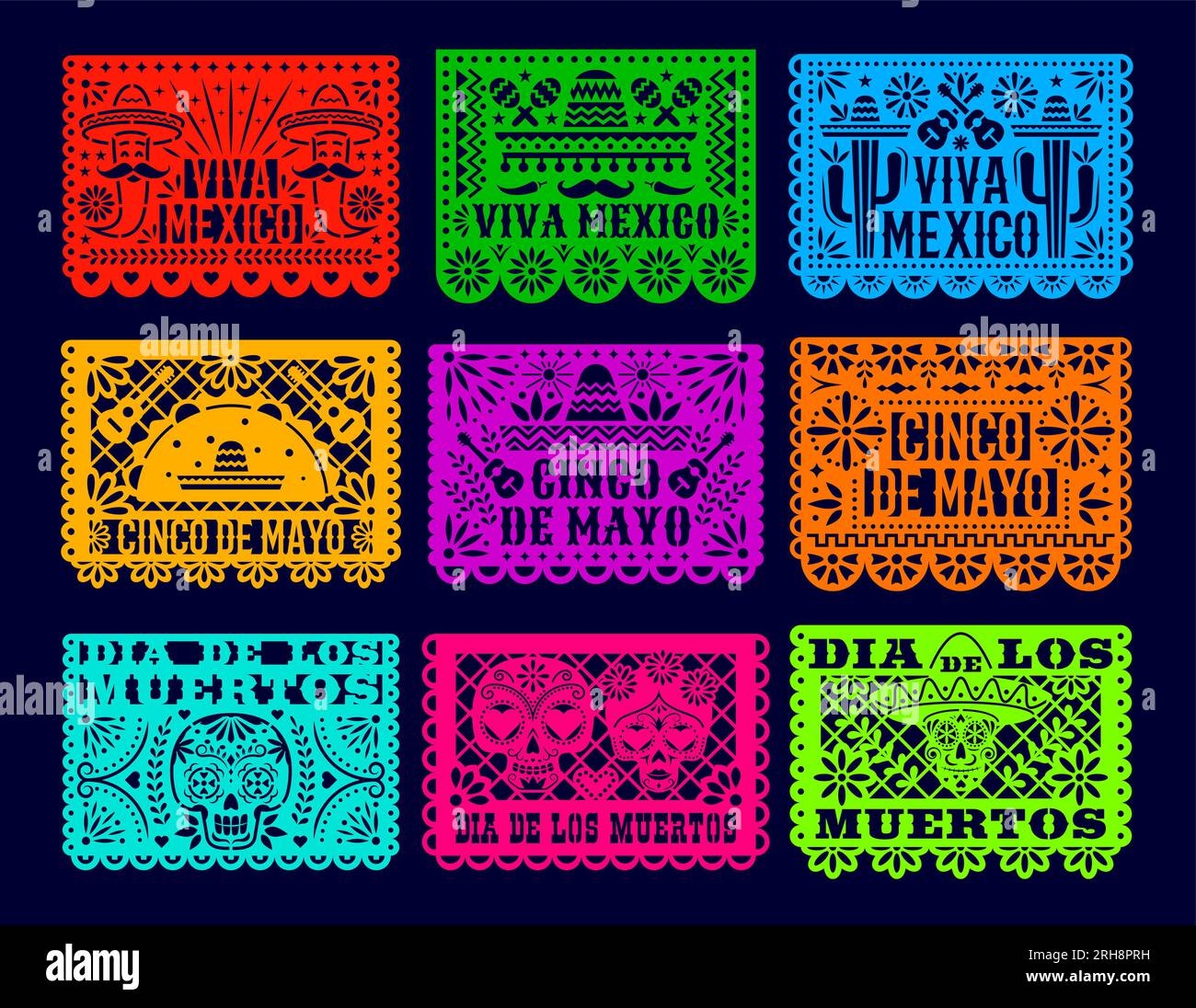 Papel Picado Mexican Dia De Los Muertos Holiday Flags Day Of The 