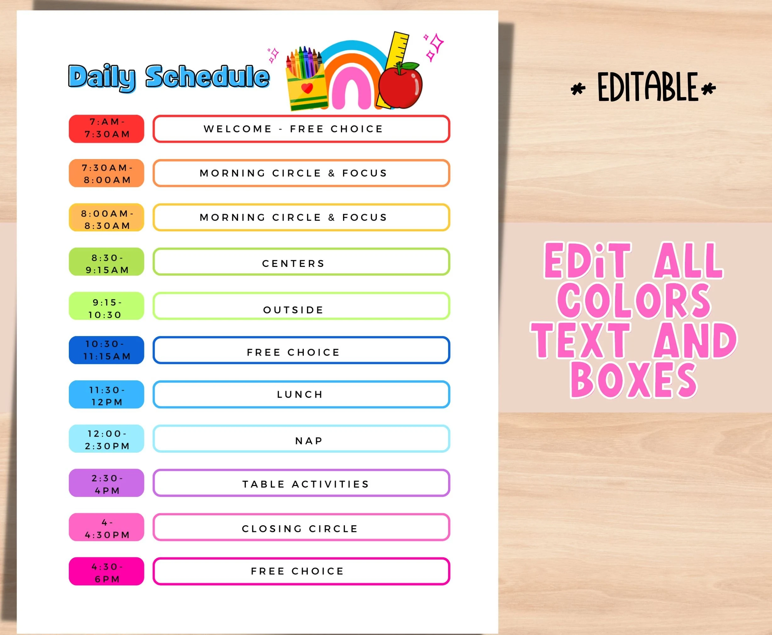 Printable Daily Schedule Template For Preschool
