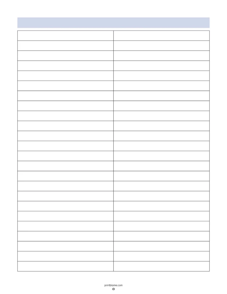 Printable Blank 2 Column Chart Template FREE Tables PDF