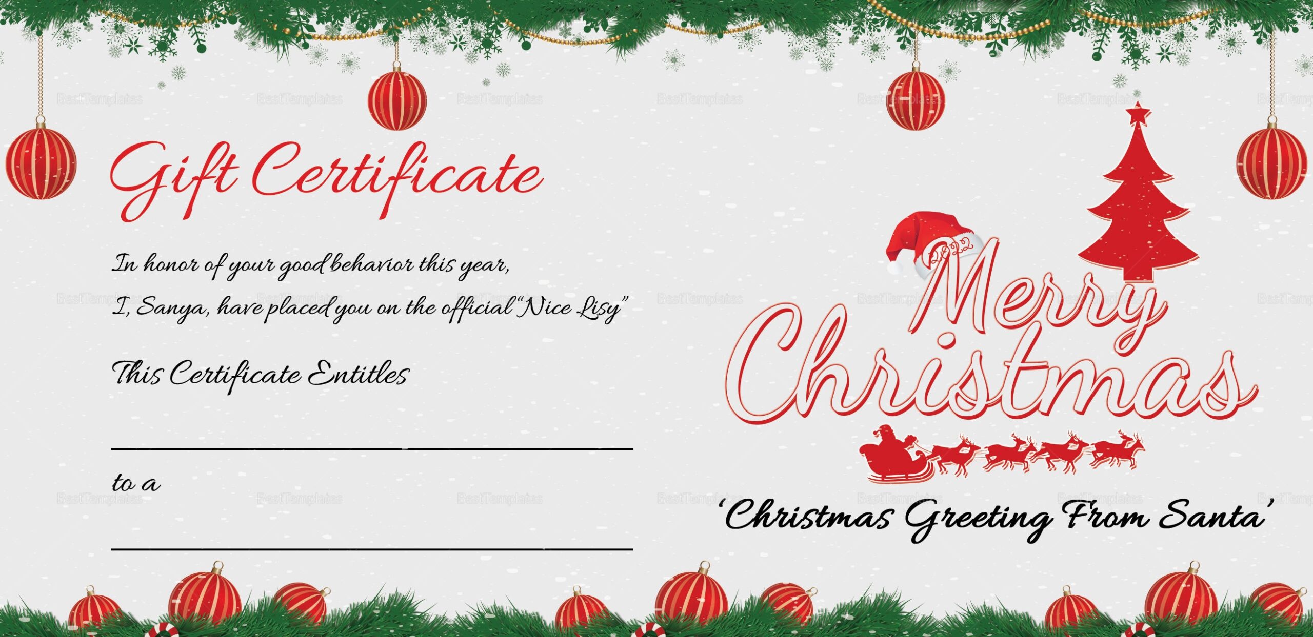 Printable Gift Certificates Templates For Christmas Printable Gift Certificates Templates For Christmas