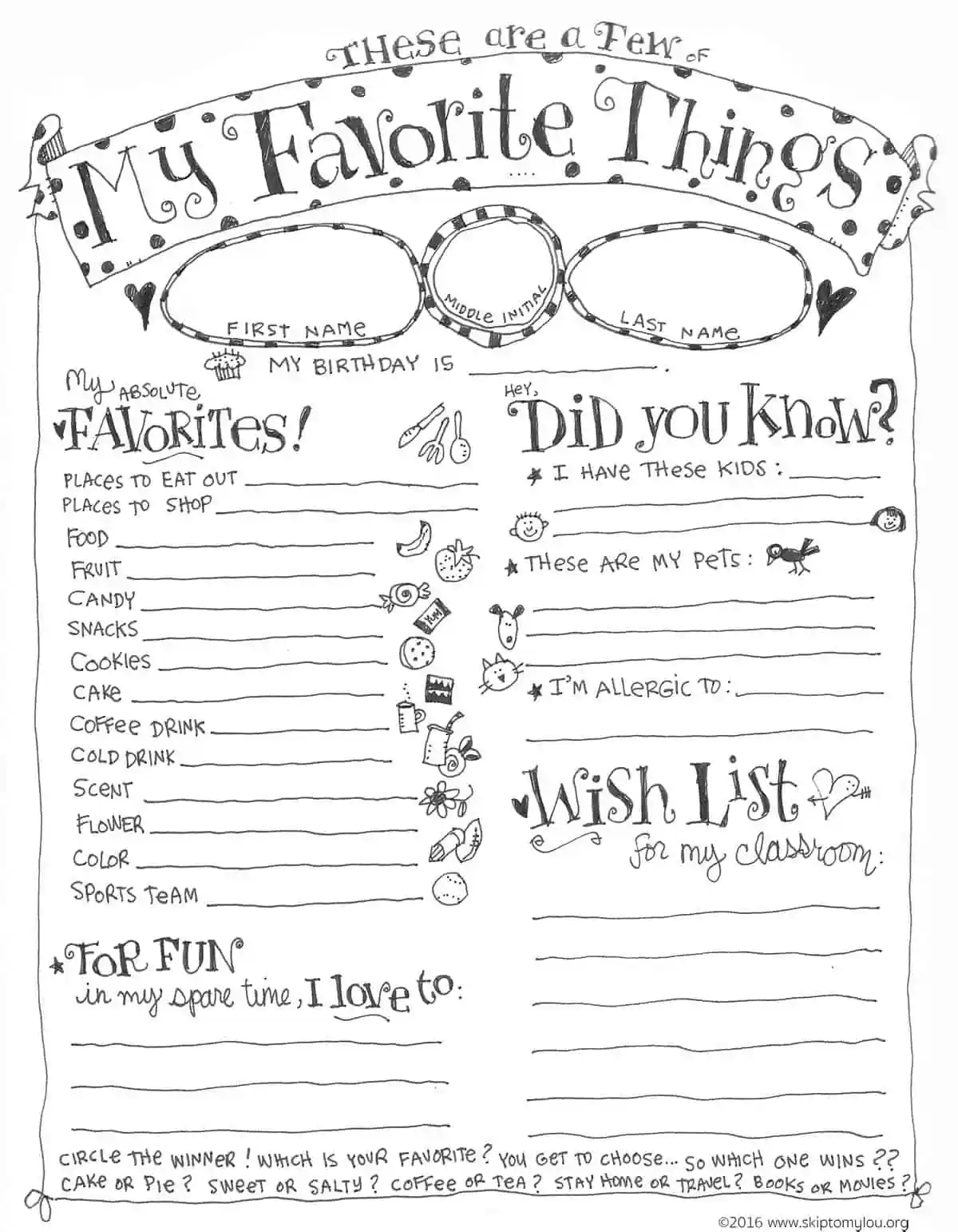 Template Printable Employee Favorite Things List Template Printable Employee Favorite Things List