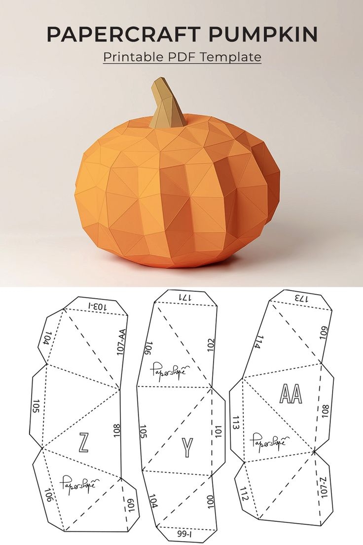 3D Paper Pumpkin Template Low Poly Papercraft For Fall 3D Paper Pumpkin Template Low Poly Papercraft For Fall