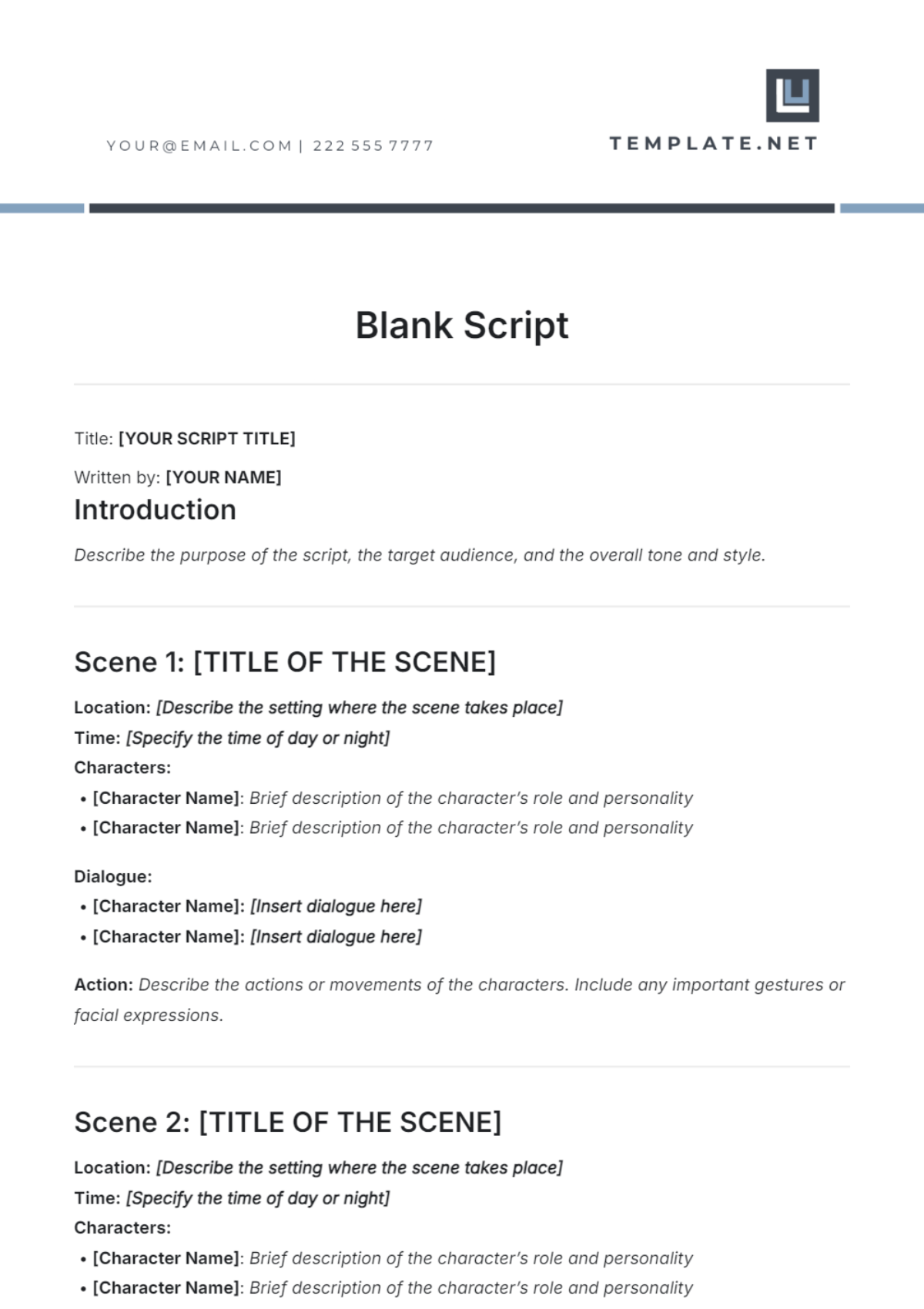 Printable Blank Script Template Printable Blank Script Template