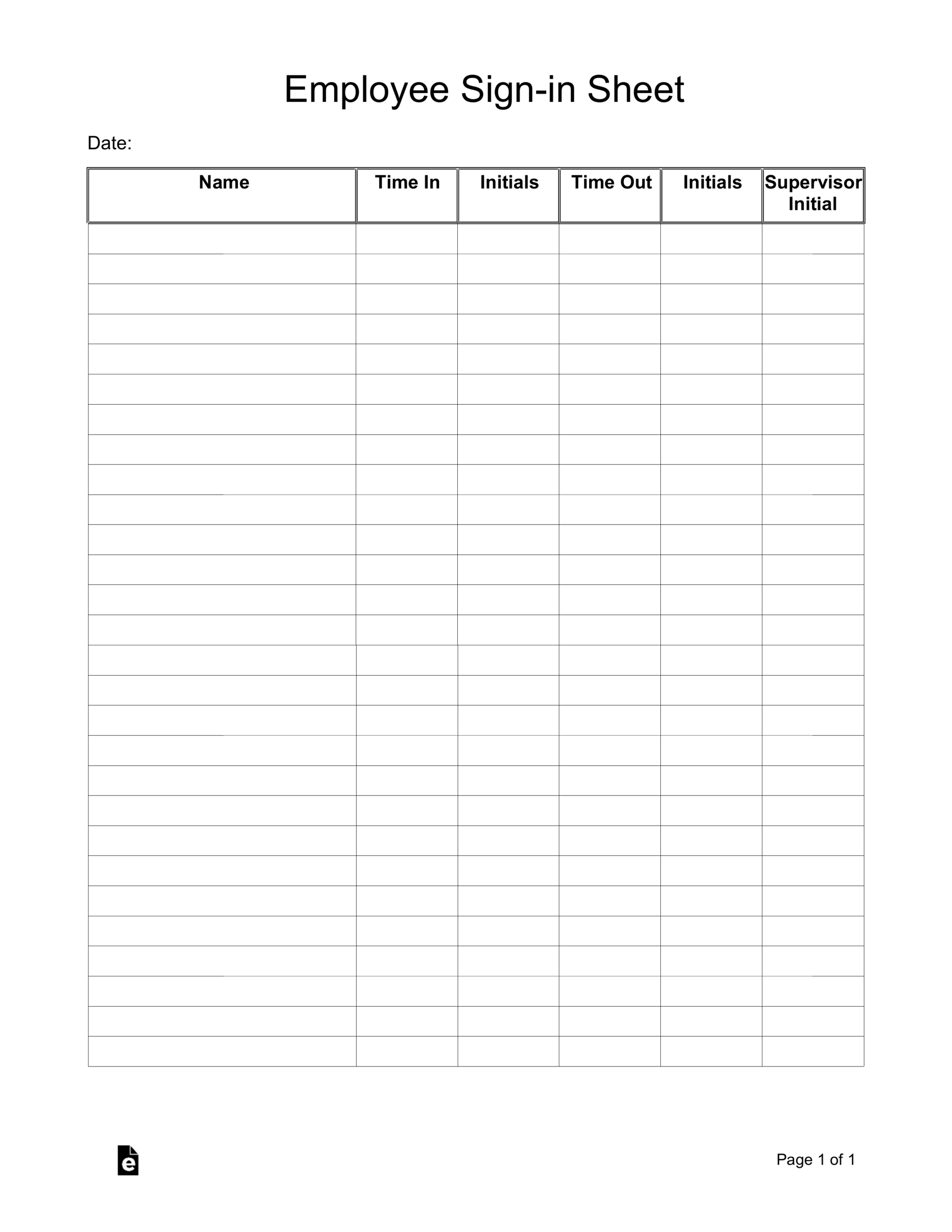 Free Employee Sign in Sheet Template PDF Word EForms