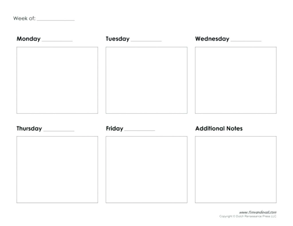 Printable 5 Day Calendar Template Printable 5 Day Calendar Template