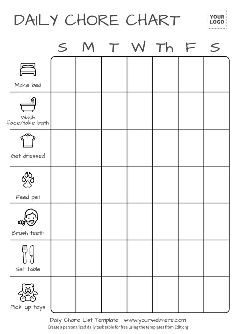 Printable Chore Chart Template Free