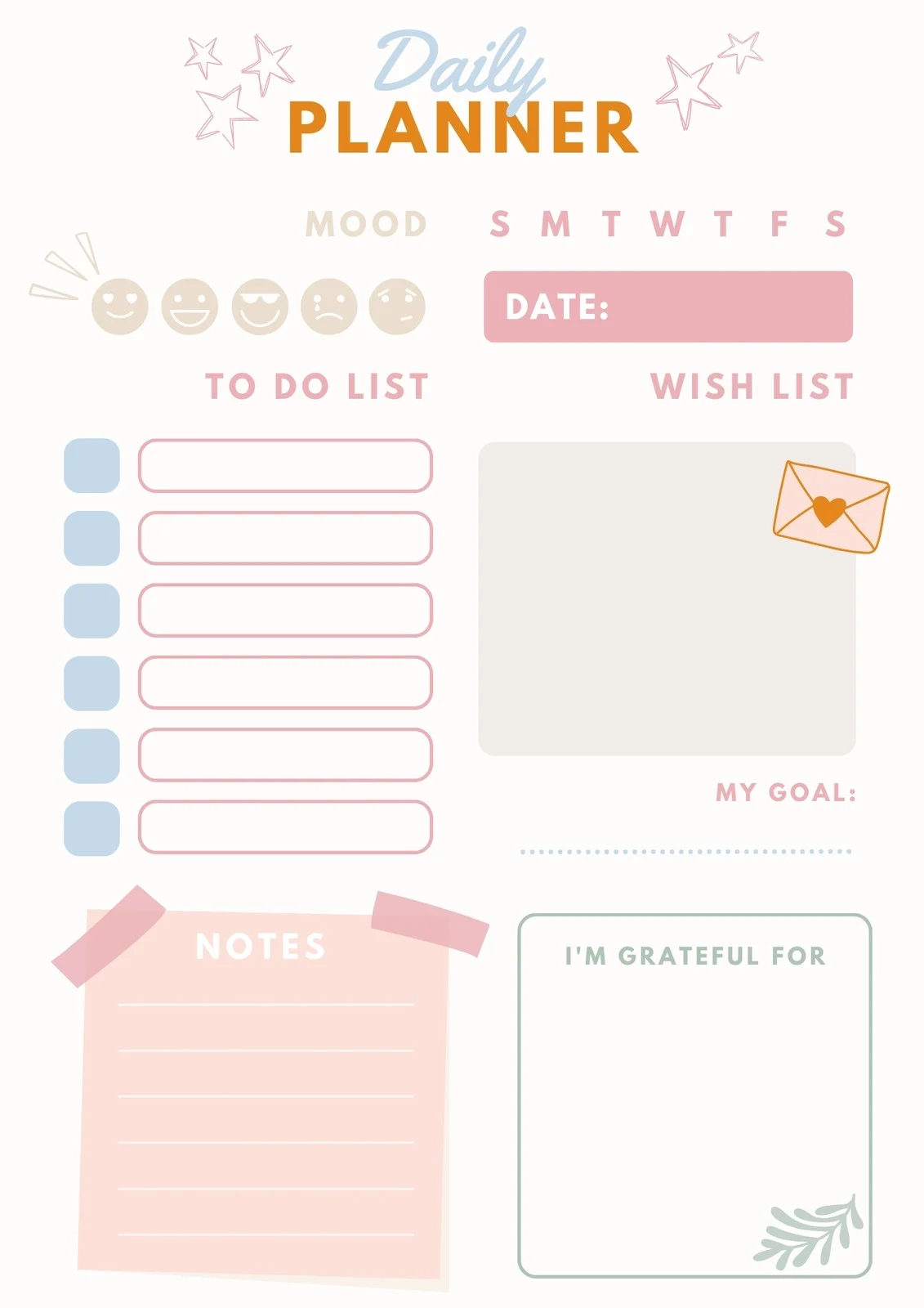 Cute Daily Planner Template Printable Cute Daily Planner Template Printable