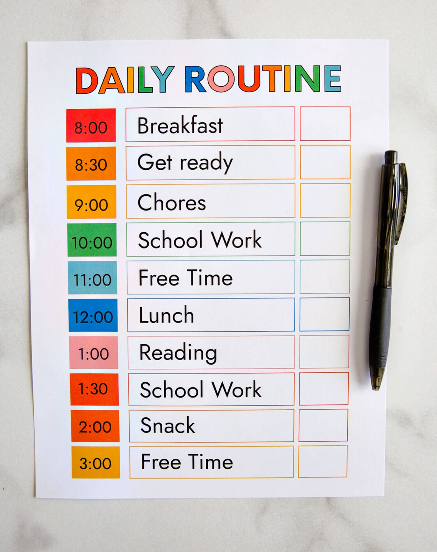 Printable Editable Daily Schedule Template