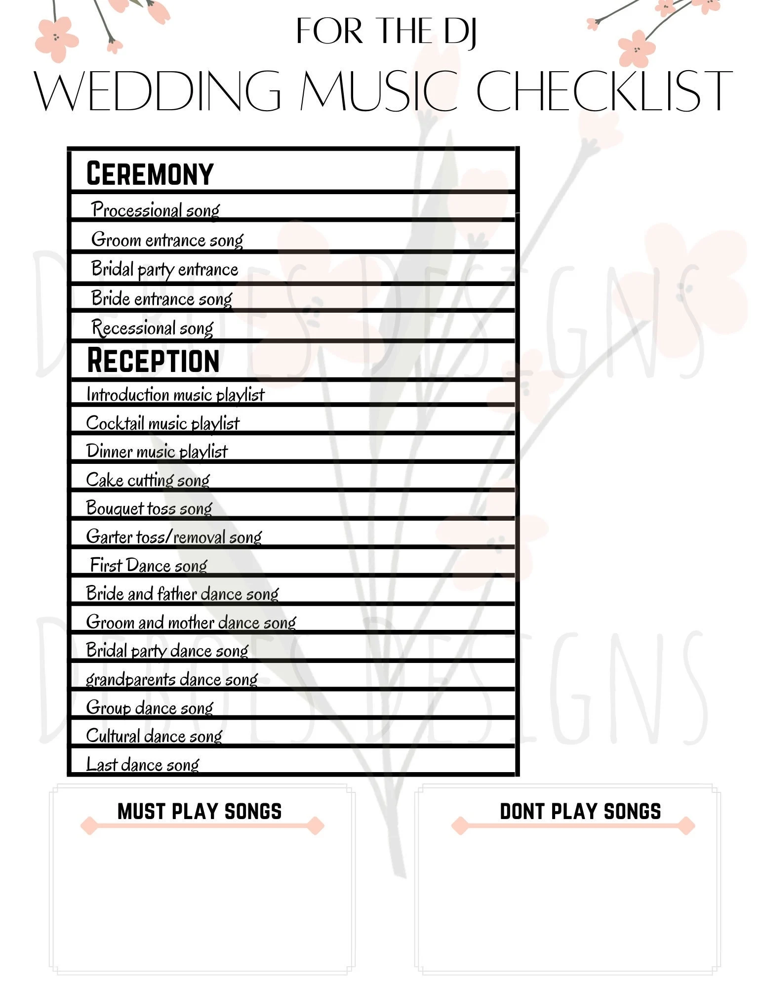 Wedding Music Checklist Template Wedding Planning Wedding